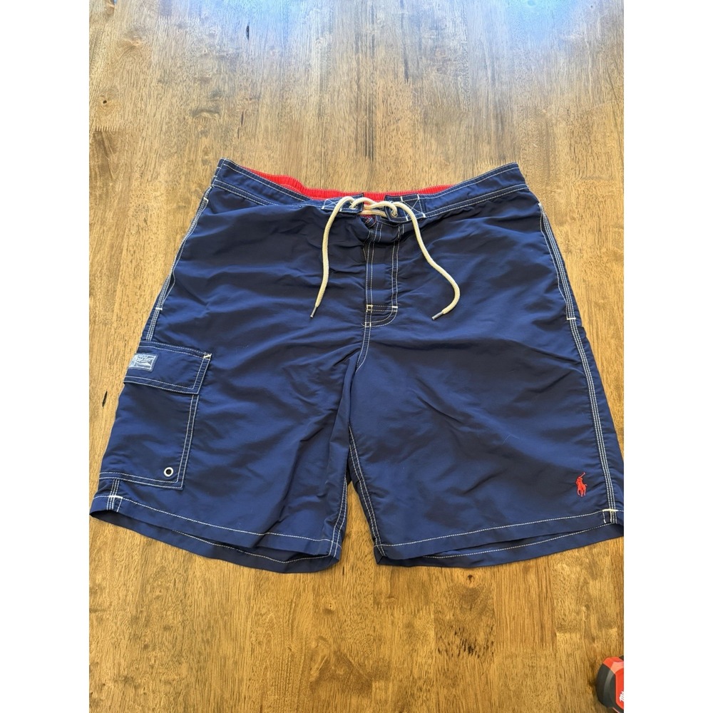 Polo Ralph Lauren Men's L Blue/Red Swim Shorts Drawstring Mesh Lined Logo